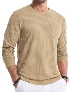 JMIERR Sweatshirt Herren Pullover Langarm Leichte Strickpullover Rundhals Basic Langarmshirt Casual Oberteile Männer Freizeitpullover Modepullover mit Tasche Beige S von JMIERR