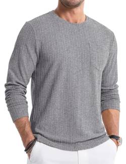 JMIERR Sweatshirt Herren Pullover Langarm Leichte Strickpullover Rundhals Basic Langarmshirt Casual Oberteile Männer Freizeitpullover Modepullover mit Tasche Grau S von JMIERR