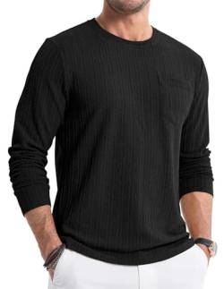 JMIERR Sweatshirt Herren Pullover Langarm Leichte Strickpullover Rundhals Basic Langarmshirt Casual Oberteile Männer Freizeitpullover Modepullover mit Tasche Schwarz S von JMIERR