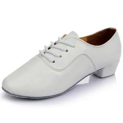 JMORCO Herren Latein Tanzschuhe Herren Lateinschuhe Junge Kinder Ballsaal Tango Jazz Tanzschuhe Performance Show Weiche Ledersohle Frauen Moderne Quadratische Schuhe, weiß, 44 EU von JMORCO