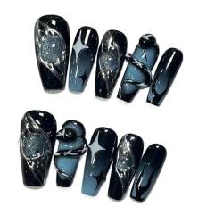 Nägel Zum Aufkleben 10Pcs Handmade Press On Nails French coffin Cat Eye Fake Nails with Diamond Full Cover Wearable Artificial Nail Tip(8-XS) von JMORCO