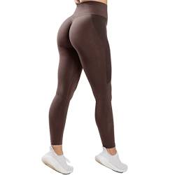 Damen Hohe Taille Sport Leggings Blickdicht Scrunch Butt Sporthose Slim Fit Yogahose mit BauchkontrolleNahtlose Push Up Booty Leggins Hose Laufhose Tight für zum Fitness Laufen Radfahren(Braun,M) von JN JANPRINT