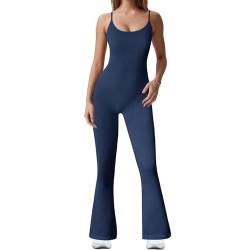 JN JANPRINT Damen Jumpsuit Flared Ärmellos Casual Overall Elegant PlaysuitU-AusschnittNahtlose Spaghetti-Träger Onesie Bodycon Lang Romper von JN JANPRINT