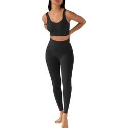 JN JANPRINT Workout-Outfits für Frauen 2-Teiliges Set,Nahtlos Yoga-Outfits Hohe Taille Leggings+Sport-BH Damen Trainingsanzüge Set(Schwarz,L) von JN JANPRINT