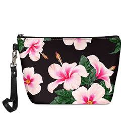 JOAIFO Make-up-Tasche, Kosmetiktasche, Kulturbeutel, wasserdicht, Reise-Make-up-Tasche mit Mandala-Blumenmuster, schwarze Reißverschlüsse, Hibiskus Flora von JOAIFO