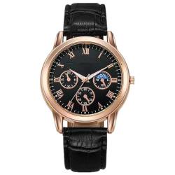 Herren Chronograph Wasserdicht Multifunktion Zeiger Quarzuhr Mode Rose Gold Mondphase Herren Lederuhr von JOATVEE