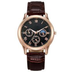 Herren Chronograph Wasserdicht Multifunktion Zeiger Quarzuhr Mode Rose Gold Mondphase Herren Lederuhr von JOATVEE