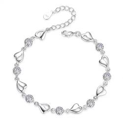 JOATVEE Armband Silber 925 Damen Hohles Herz Kette Dekoration Funkelnde Cubic Zirkonia-Armbänder Versilbertes Verstellbares Herz-Armband Schmuck Geschenk von JOATVEE