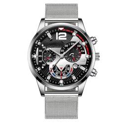 JOATVEE Herrenmode Leuchtend Personalisiertes Zifferblatt mit Datum Chronograph Quarz Analog Armbanduhr Edelstahl Mesh Kettenband Freizeituhr von JOATVEE