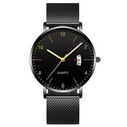 JOATVEE Herrenmode Minimalistische Armbanduhr Einfache Freizeituhren Analog Quarz Datum mit Edelstahl Mesh Band von JOATVEE