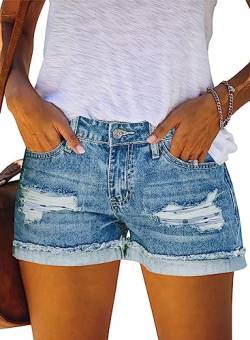 JOCAFIYE Shorts Damen Casual Mid Rise Denim Shorts Stretch Ripped Raw Saum Jean Sommer Shorts Blue XXL von JOCAFIYE