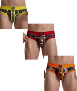 JOCKMAIL 3 Pack Herren Camoflage Unterwäsche Boxer Sexy Klassisch Gedruckt Camouflage Männer Unterwäsche Höschen, 373-Gelb+Rot+Orange, X-Large von JOCKMAIL