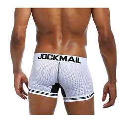 JOCKMAIL SEXY Herren Boxers Männer Sexy Mesh Pouch Unterwäsche Boxershorts Baumwolle Herren Boxershorts (XL, Weiß) von JOCKMAIL