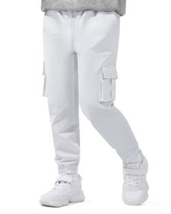 JOCMIC Kinder Jungen Cargohose Jogginghose Cargo mit Elastischem Bund, Weiß, EU 134-140, Manufacturer 140 von JOCMIC