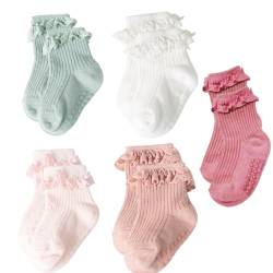 JOCXZI Socken für Baby-Mädchen,Mädchensocken, 5 Paar Babysocken für Neugeborene, atmungsaktive Baumwollsocken, Spitzenschlauchsocken für 1–3 Jahre von JOCXZI