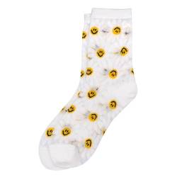 JOE COOL Transparente Socken mit Smiley-Gänseblümchen aus Baumwolle und Elasthan, weiß, Small/Medium von JOE COOL