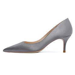 JOEupin Damen Stiletto Satin Kitten Heel Pumps Klassische Party Hochzeit Spitz Zehen Pumps Schuhe 2,36 Zoll, Grau, 6.5 von JOEupin