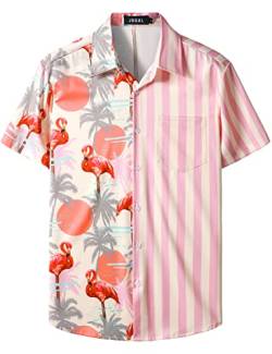 JOGAL Herren Funky Flamingo Hawaiihemd Kurzarm Freizeithemd Blumenmuster Sommerhemd Rosa Baum XX-Large von JOGAL