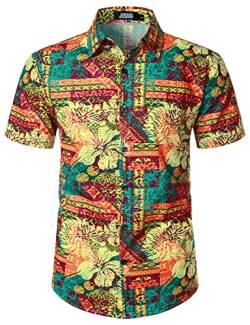 JOGAL Herren Hawaii Hemd Männer Baumwolle Kurzarm Vintage Regular Fit Sommerhemd Bunt Groß von JOGAL