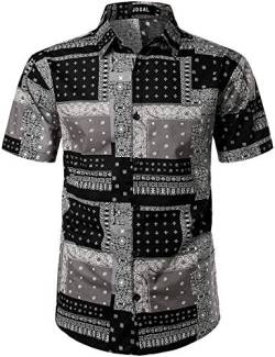 JOGAL Herren Hawaii Hemd Männer Baumwolle Kurzarm Vintage Regular Fit Sommerhemd Large Schwarz von JOGAL