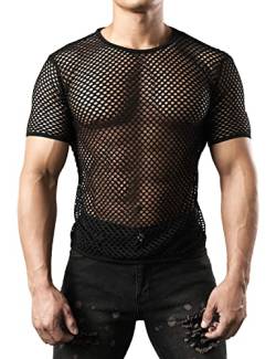 JOGAL Herren Muskel Transparent Kurzarm Shirts Netz Hemd X-Large Schwarz von JOGAL