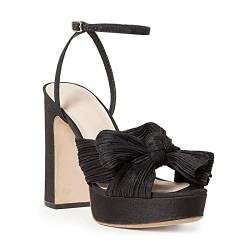 Damen Sandalen Party Plateau Schleife Ferse Hochzeitsschuhe Outfit Hochhackige süße Sommerschuhe for Frauen(Black,33EU) von JOJOJ