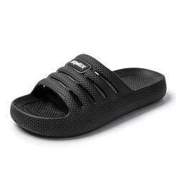 JOMIX Badelatschen Damen Sommer Badeschlappen Slides Weich Schlappen Gummi Sandalen rutschfest Strand Schwimmen Pantoletten Indoor Outdoor (Schwarz, 37 EU) von JOMIX