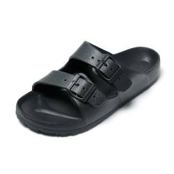 JOMIX Pantoletten Damen Sommer Bunte Badeschuhe mit Fussbett Flache Rutschfest Badelatschen Meer Pool Strand Schwimmen Schnalle Schlappen (Schwarz, 37 EU) von JOMIX