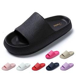 JOMIX Sommer Schlappen Damen Dicke Sohle Sandalen Einfarbige Slides Anti-Rutsch Badelatschen Badeschlappen Meer Pool Strand Schwimmen (Schwarz, 37 EU) von JOMIX