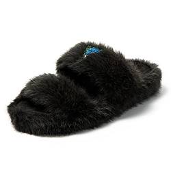 JOMIX Winter Hausschuhe Damen Stylische Dopelriemen Pantoletten Bequeme Fluffy Slippers Indoor Outdoor (Schwarz, 40 EU) von JOMIX