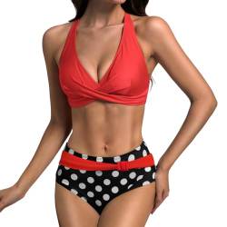 JONRRYIN Bikini Damen Set, Bauchweg Bikini Damen, Zweiteiliger Bauchweg Badeanzug V Ausschnitt, Bademode High Waist Push Up Sexy Badeanzüge Bauchkontrolle Strandbikini von JONRRYIN