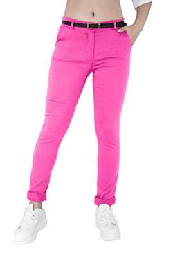 JOPHY & CO. Elastische Damen-Chino-Hose mit Gürtel (Artikelnummer: 3008), fuchsia, S von JOPHY & CO.