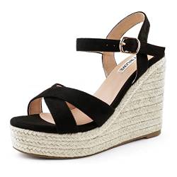 JOY IN LOVE Damen Espadrilles Keilsandalen, Plateauabsatz, Knöchelriemen, offene Zehenschnalle, Sandalen, 4071 Schwarz, 41 EU von JOY IN LOVE