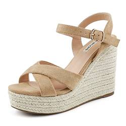 JOY IN LOVE Damen Espadrilles Keilsandalen, Plateauabsatz, Knöchelriemen, offene Zehenschnalle, Sandalen, 4071 apricot, 40.5 EU von JOY IN LOVE