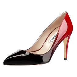 JOY IN LOVE Damen-Pumps 8,9 cm High Heels spitz zulaufende Stiletto-Pumps, Rot Schwarz Lackleder, 38 EU von JOY IN LOVE