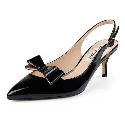 JOY IN LOVE Kitten Heels für Frauen Slingback Pumps Sandalen Spitze Zehen Pumps, Schwarzes Lack mit Schleife, 39 EU von JOY IN LOVE