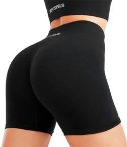 JOYSPELS Kurze Sporthose Damen Sport Shorts, High Waist Radlerhose Kurz Leggings Push Up Gym Laufhose Scrunch Butt Leggins Sommer(Schwarz,M) von JOYSPELS