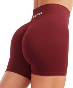 JOYSPELS Sport Shorts Damen Scrunch Butt Gym, Kurze Sporthose Damen Shorts Radlerhose High Waist Laufhose MerlotTrauben S von JOYSPELS