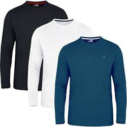 JRC 3er-Pack Herren-Langarm-Rundhalshemden, Lässige Rundhalsausschnitt-Oberteile (Mitternacht, Weiß, Schwarz, XL) von JRC Just Royal Clothing