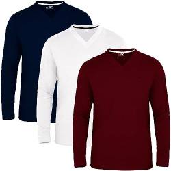 JRC 3er-Pack Herren-Langarm-V-Ausschnitt Shirts, Lässige V-Ausschnitt-Oberteile (Kastanienbraun, Weiß, Marine, 2XL) von JRC Just Royal Clothing