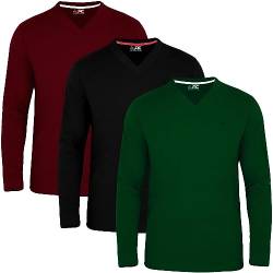 JRC 3er-Pack Herren-Langarm-V-Ausschnitt Shirts, Lässige V-Ausschnitt-Oberteile (Olive, Schwarz, Kastanienbraun, 3XL) von JRC Just Royal Clothing