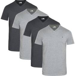 JRC 4er-Pack Kurzarm-T-Shirts mit V-Ausschnitt für Herren, lässige Oberteile mit V-Ausschnitt (Heidegrau, Holzkohle, 3XL) von JRC Just Royal Clothing