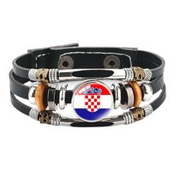 JRZEOCI Armbänder Mit Kroatischer Landesflagge – Neuartige Glaskuppel-Armreifen Mit Mehrschichtigem Lederanhänger, Verstellbarer Handkette Mit Druckknopf Für Fans, Souvenir-Schmuckzu von JRZEOCI