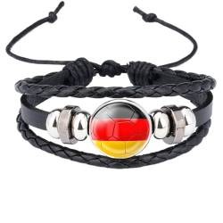 JRZEOCI Armband Mit Deutscher Nationalflagge – Handgefertigter Armreif Aus Gewebtem Leder Mit Glasanhänger, Armband Für Fußballliebhaber, Patriotenschmuck Als Reisegeschenk, Schwarz, von JRZEOCI