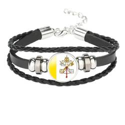 JRZEOCI Armband Mit Nationalflagge Des Vatikans – Hip-Hop-Armreif Aus Leder Mit Glasanhänger, Verstellbare Unisex-Handkette Für Schmuck Zur Geburtstagsfeier, Schwarz, 18 Cm von JRZEOCI