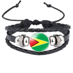 JRZEOCI Herrenarmbänder - Guyana Mehrschichtiges Seil-Flaggenarmband Geflochtenes Armband Fußballliebhaber Verstellbares Flaggenmuster-Armband Schmuck Für Frauen Männer Geschenk,Schwarz,18Mm von JRZEOCI