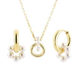 JRZEOCI Hochzeit Braut Schmuckset Für Damen - 925 Geometrie Anhänger Perle Halskette Ohrringe Set,Edles Hochzeitsschmuck-Accessoire Für Mädchen,Yellow,Onesize von JRZEOCI