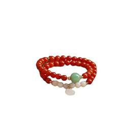 JRZEOCI Jade Stretch Armband - 7Mm Naturstein Hetian Armband Ruyi-Schlossanhänger Aus Rotem Achat Kristalle Armband Damen Herren Elastisch Perlen Armbänder Naturstein Schmuck Geschenke von JRZEOCI