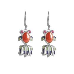 Roter Achat Damen Dangle Creolen Ohrringe - Handgefertigter Tropfenemaillierter Personalisierter Fisch Edelstein S925 Ohrringe, Statement-Baumelnder Tropfenohrringe Schmuck Dang von JRZEOCI