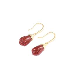 Roter Achat Damen Dangle Creolen Ohrringe - Handgefertigter Tropfenmagnolie Edelstein S925 Ohrringe, Statement-Baumelnder Tropfenohrringe Schmuck Dangle Ohrringe von JRZEOCI